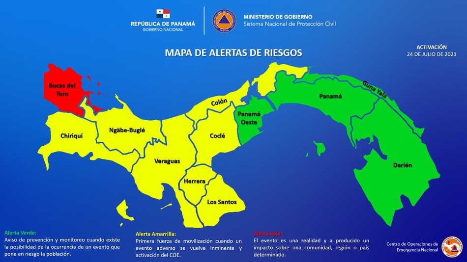 Declaran alerta roja en Bocas del Toro, debido a las constantes lluvias de las últimas horas